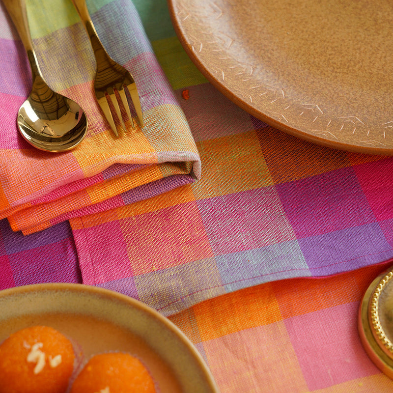 Linen Table Napkins | Checkered | Pink