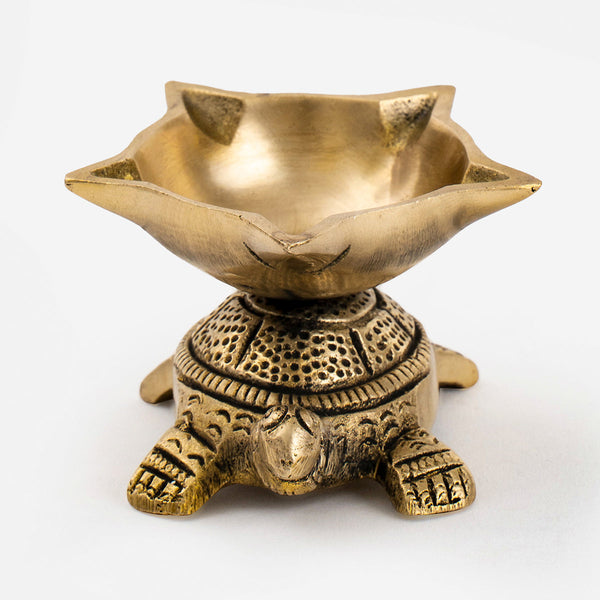 Brass Panchmukhi Diya | Tortoise Design | Gold | 7 cm | Set of 2