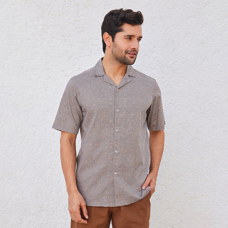 Casual Shirt for Men | Organic Cotton Tencel | Half Sleeves | Brown