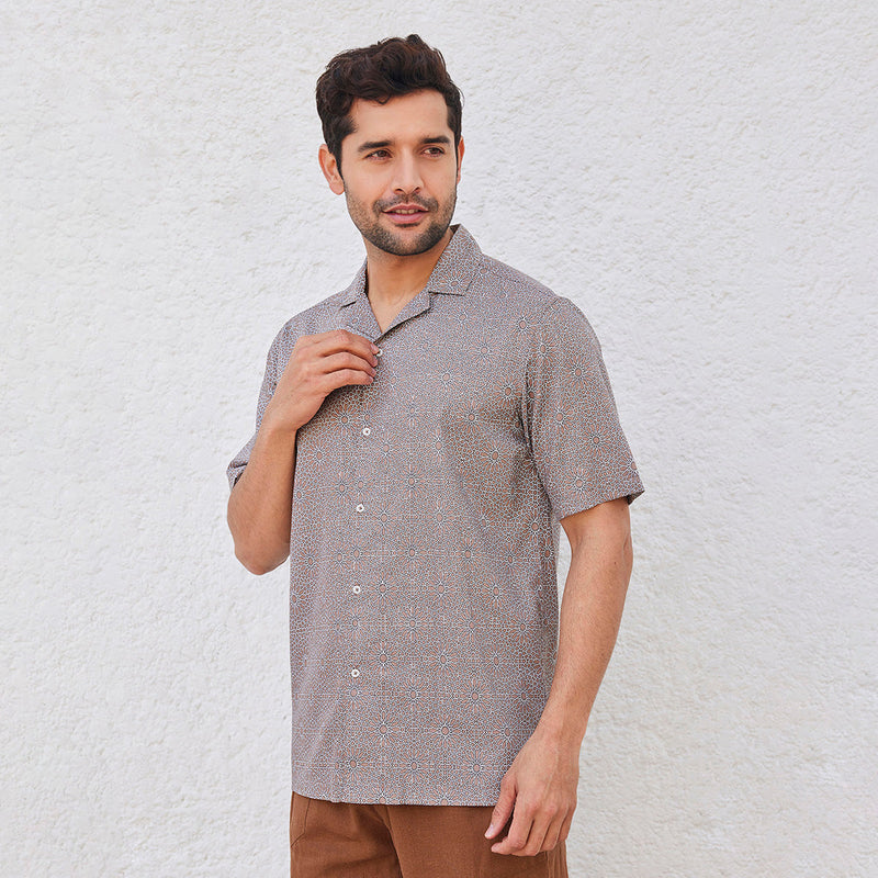 Casual Shirt for Men | Organic Cotton Tencel | Half Sleeves | Brown