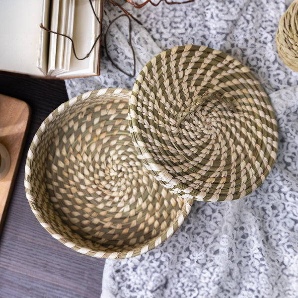 Natural Grass Storage Basket | Round Shape | Beige | 21 cm