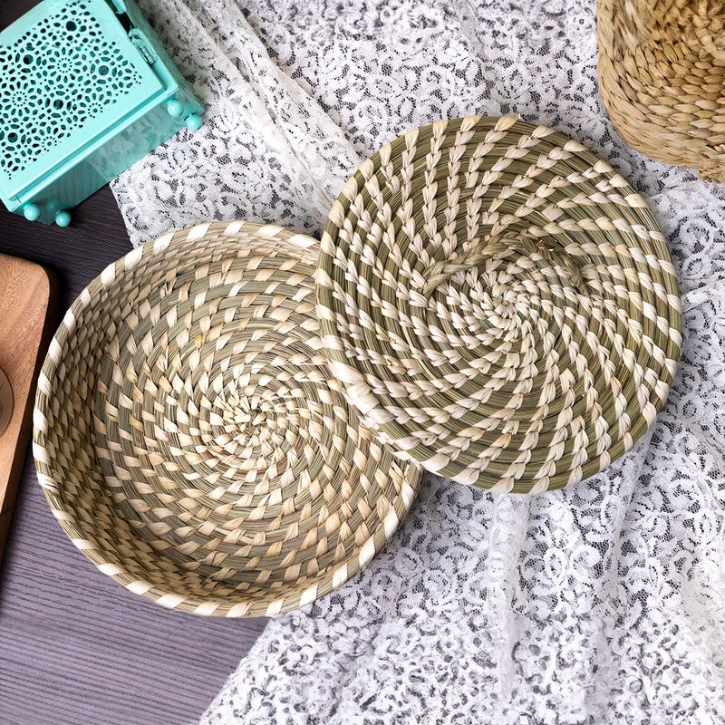 Natural Grass Storage Basket | Round Shape | Beige | 21 cm