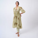 Gauze Cotton Flared Kurta Set | Handblock Print | Pistachio Green