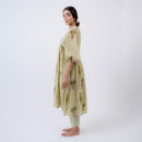 Gauze Cotton Flared Kurta Set | Handblock Print | Pistachio Green.