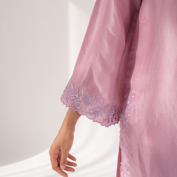 Women Uppada Silk Kurta Set | Embroidered | Onion Pink