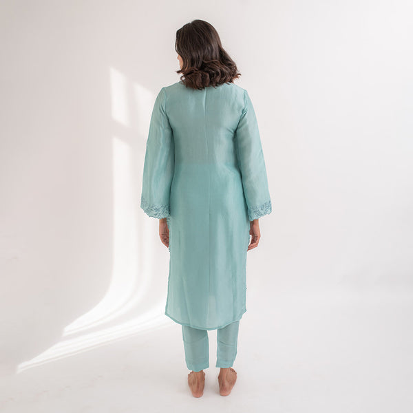 Women Uppada Silk Kurta Set | Embroidered | Blue