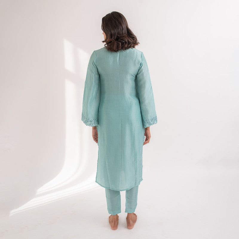 Women Uppada Silk Kurta Set | Embroidered | Blue