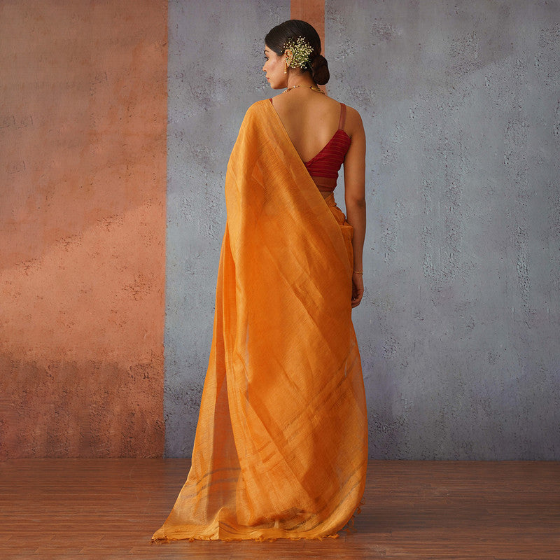 Linen Silk Saree | Rust Orange