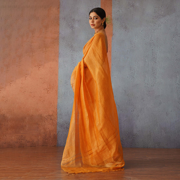 Linen Silk Saree | Rust Orange