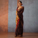 Raw Silk Saree | Brown | Gold & Maroon Pallu