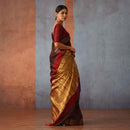 Raw Silk Saree | Brown | Gold & Maroon Pallu