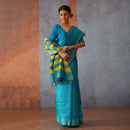 Raw Silk Saree | Sky Blue with Yellow Stripes