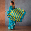 Raw Silk Saree | Sky Blue with Yellow Stripes