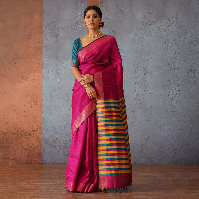 Raw Silk Saree | Rani Pink