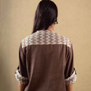 Tencel Solid Shirt For Women | Oversized Fit | Rolled Up Sleeves | Brown