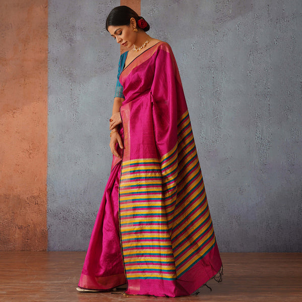 Raw Silk Saree | Rani Pink