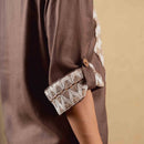 Tencel Solid Shirt For Women | Oversized Fit | Rolled Up Sleeves | Brown