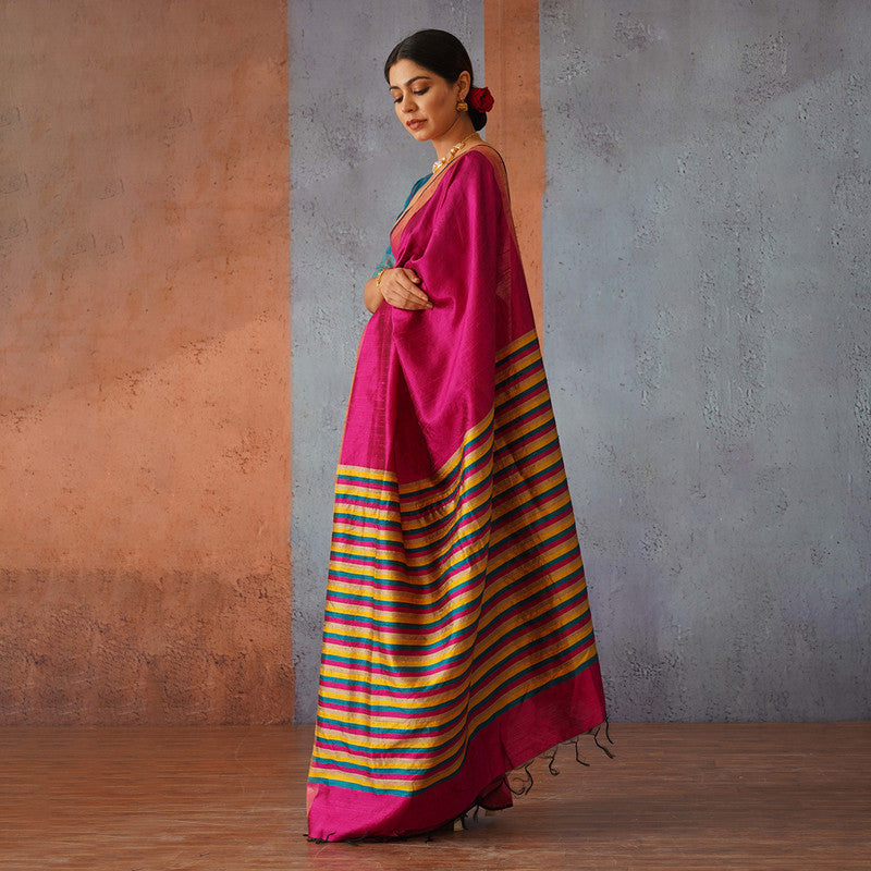 Raw Silk Saree | Rani Pink