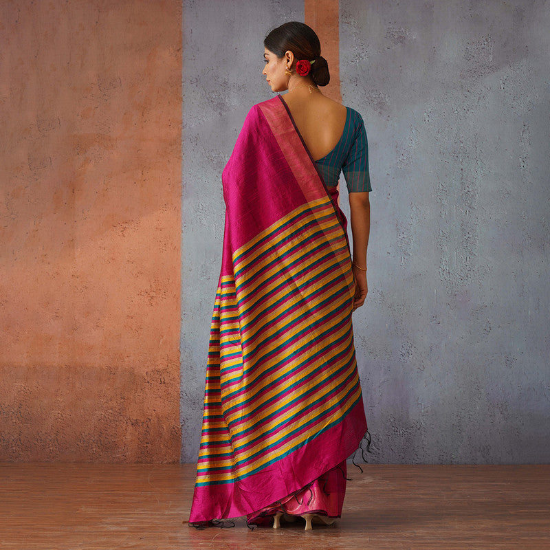 Raw Silk Saree | Rani Pink