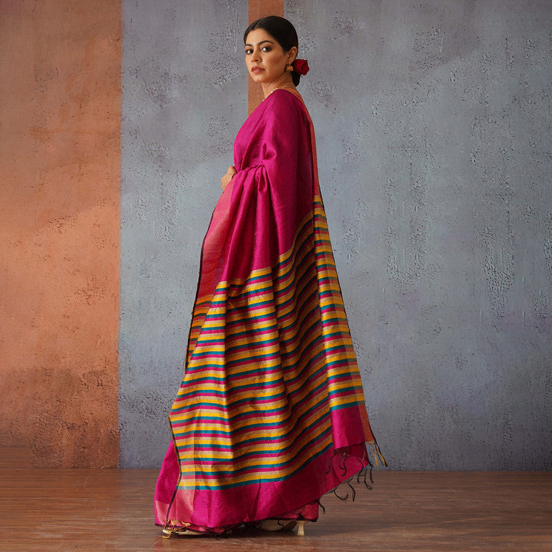 Raw Silk Saree | Rani Pink