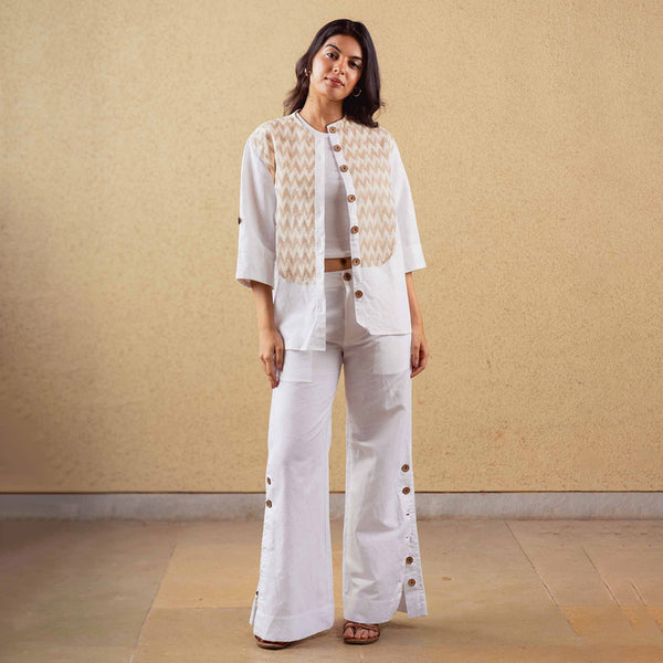 Tencel Solid Shirt For Women | Oversized Fit | Rolled Up Sleeves | White