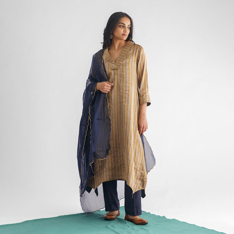 Chanderi Silk Kurta & Slip for Women | Grey & Gold