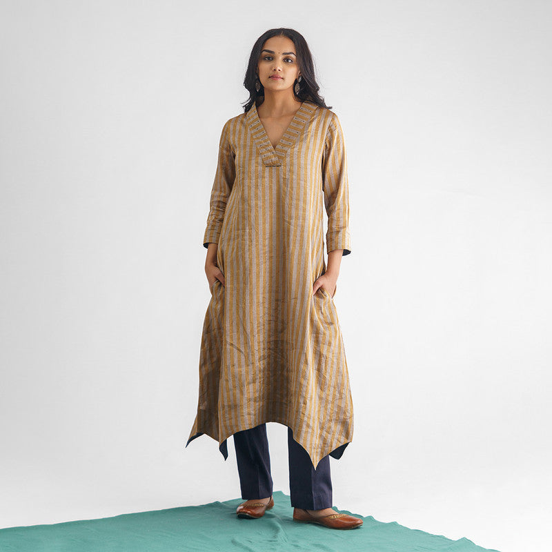 Chanderi Silk Kurta & Slip for Women | Grey & Gold