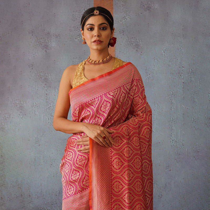 Banarasi Katan Silk Saree | Rani Pink