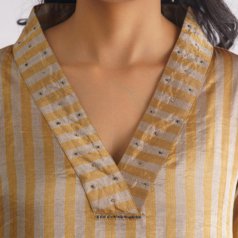 Chanderi Silk Kurta & Slip for Women | Grey & Gold