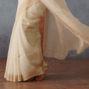 Linen Silk Saree | Off-White & Golden Pallu