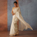 Linen Silk Saree | Off-White & Golden Pallu