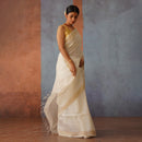 Linen Silk Saree | Off-White & Golden Pallu