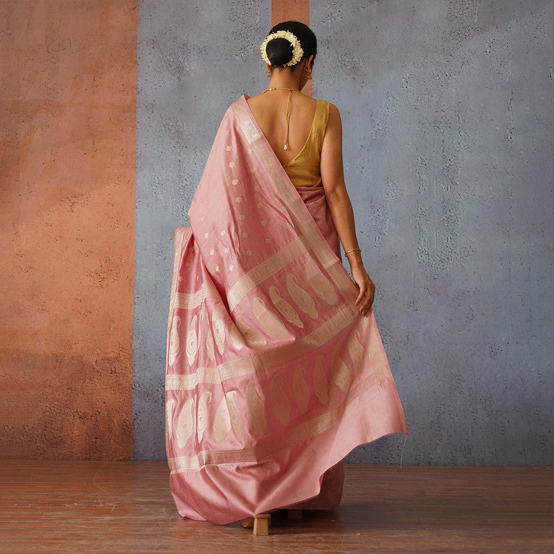 Pink Banarasi Silk Saree | Gold Motifs