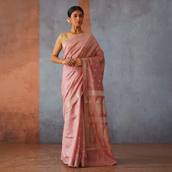 Pink Banarasi Silk Saree | Gold Motifs