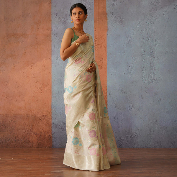 Banarasi Silk Saree | Off-White | Multicolour Motif