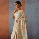 Banarasi Silk Saree | Off-White | Multicolour Motif