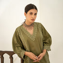 Women Cotton Kurta Set | Kaftan Style Kurta & Pant | Green