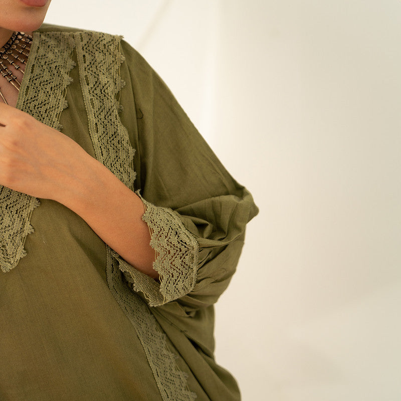 Women Cotton Kurta Set | Kaftan Style Kurta & Pant | Green