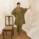 Women Cotton Kurta Set | Kaftan Style Kurta & Pant | Green