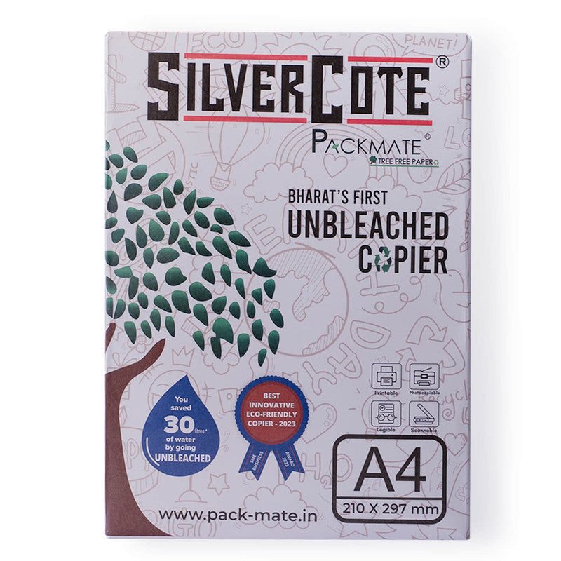 Silver Cote Unbleached Copier | 100% Recycled Paper | Biodegradable & Recyclable | A4, 75 GSM, 1 Ream | 500 Sheets