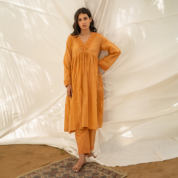 Mul Cotton Kurta Set for Women | Orange