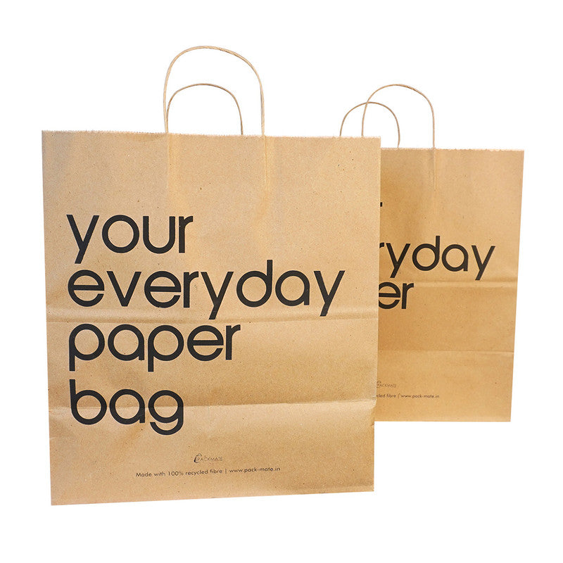 Thick Paper Carry Bag | 100% Recycled Paper | Paper Bags For Gifting | Brown | Pack of 5
