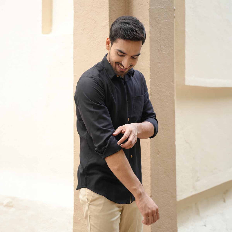 TENCEL Lyocell Linen Shirt | Full Sleeve | Black