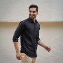 TENCEL Lyocell Linen Shirt | Full Sleeve | Black