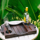 Wooden Striped Tray with Wine Bottle Holders | Aakar Dhaari | Brown