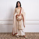 Chanderi Silk Kurta Set For Women | Kurta, Palazzo & Dupatta | Off White