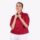 Linen Shirt for Women | Red | Half Sleeves | Drop Shoulder