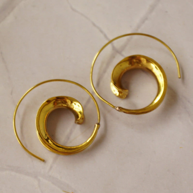 Brass Earrings for Women | Gold Finish | Swirl & Twirl