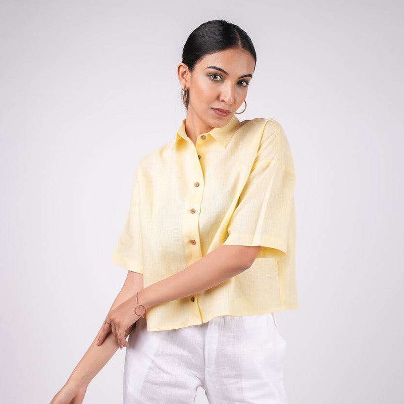 Linen Shirt for Women | Yellow | Drop Shoulder