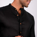 Black Linen Shirt for Men | Full Sleeves | Mandarin Collar